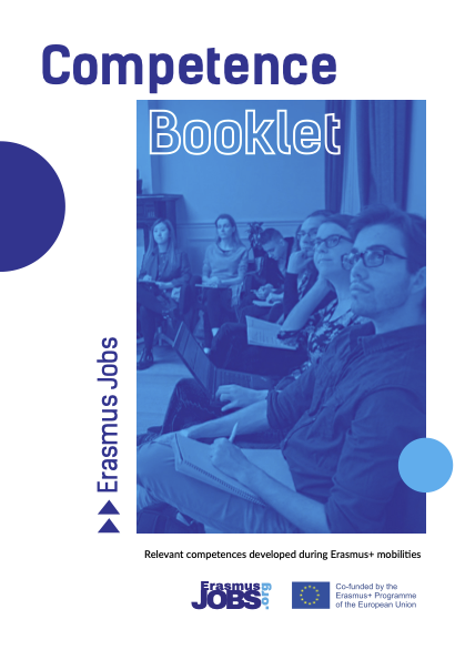 Cover image of the competence booklet with people looking up and taking notes